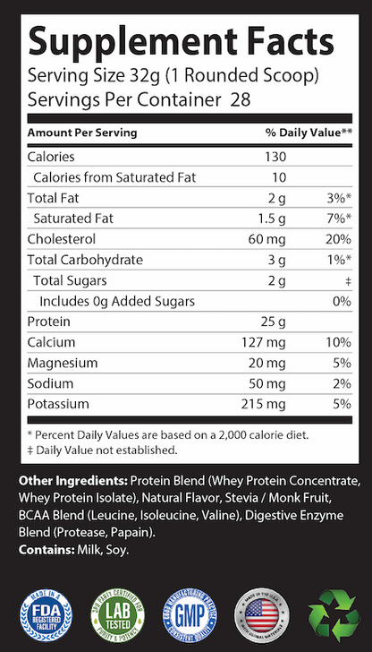 Premium Whey Protein - Vanilla Milkshake: 25g Protein, 5.1 BCAAs, 2 lbs